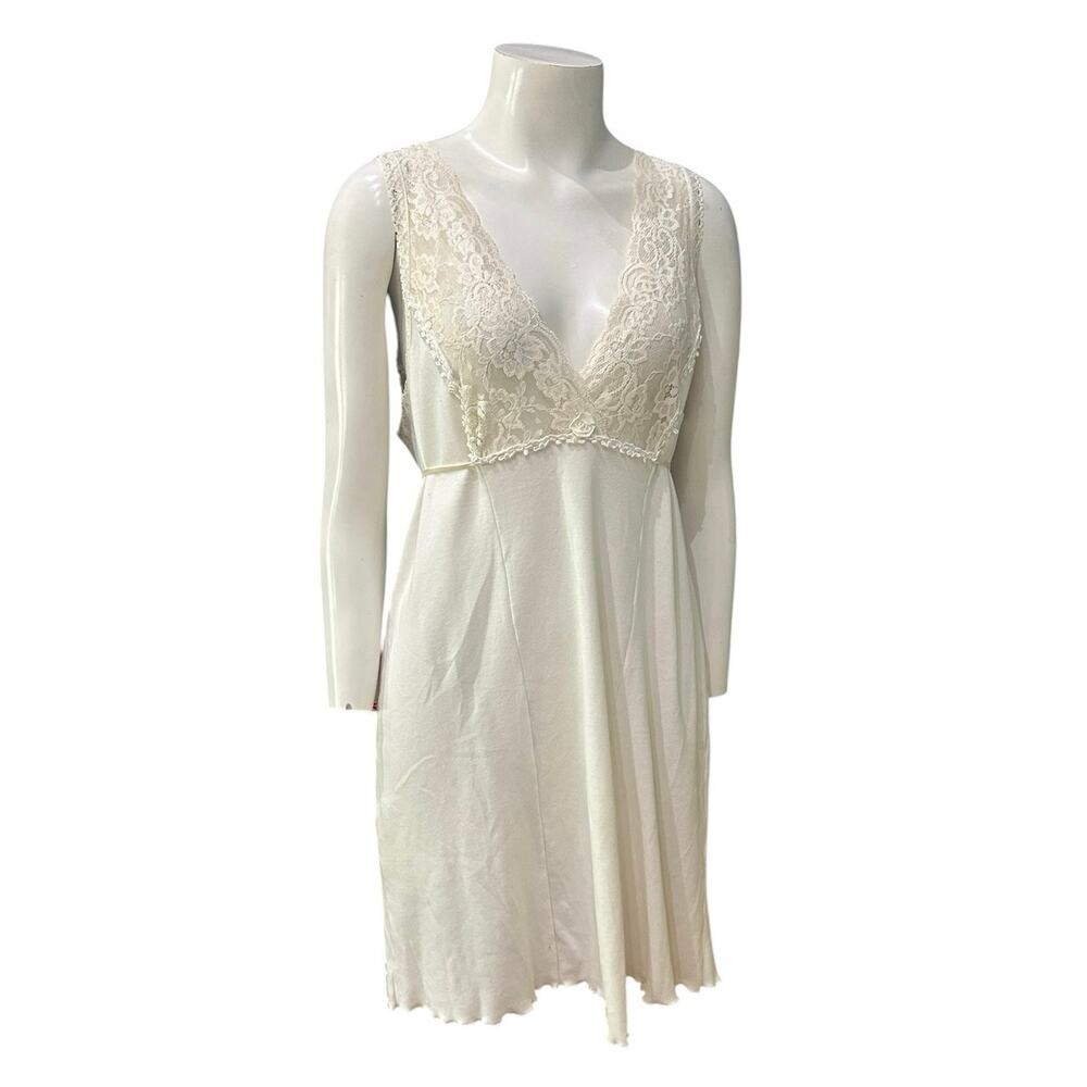 Vintage Ivory Lace Chemise Nightgown Soft Babydoll Sleep Dress M/L Tie Back -
